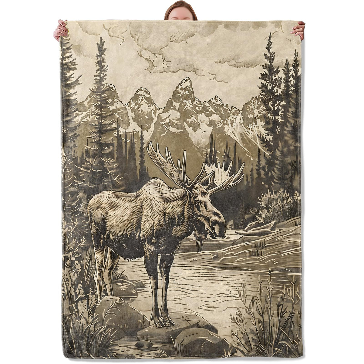 Rustic Moose Blanket Gifts for Women Adults, Soft Warm Lightweight Flannel Throw Blankets for Camping Bedroom Living Room Home Sofa Travel Decor 50" x 60"