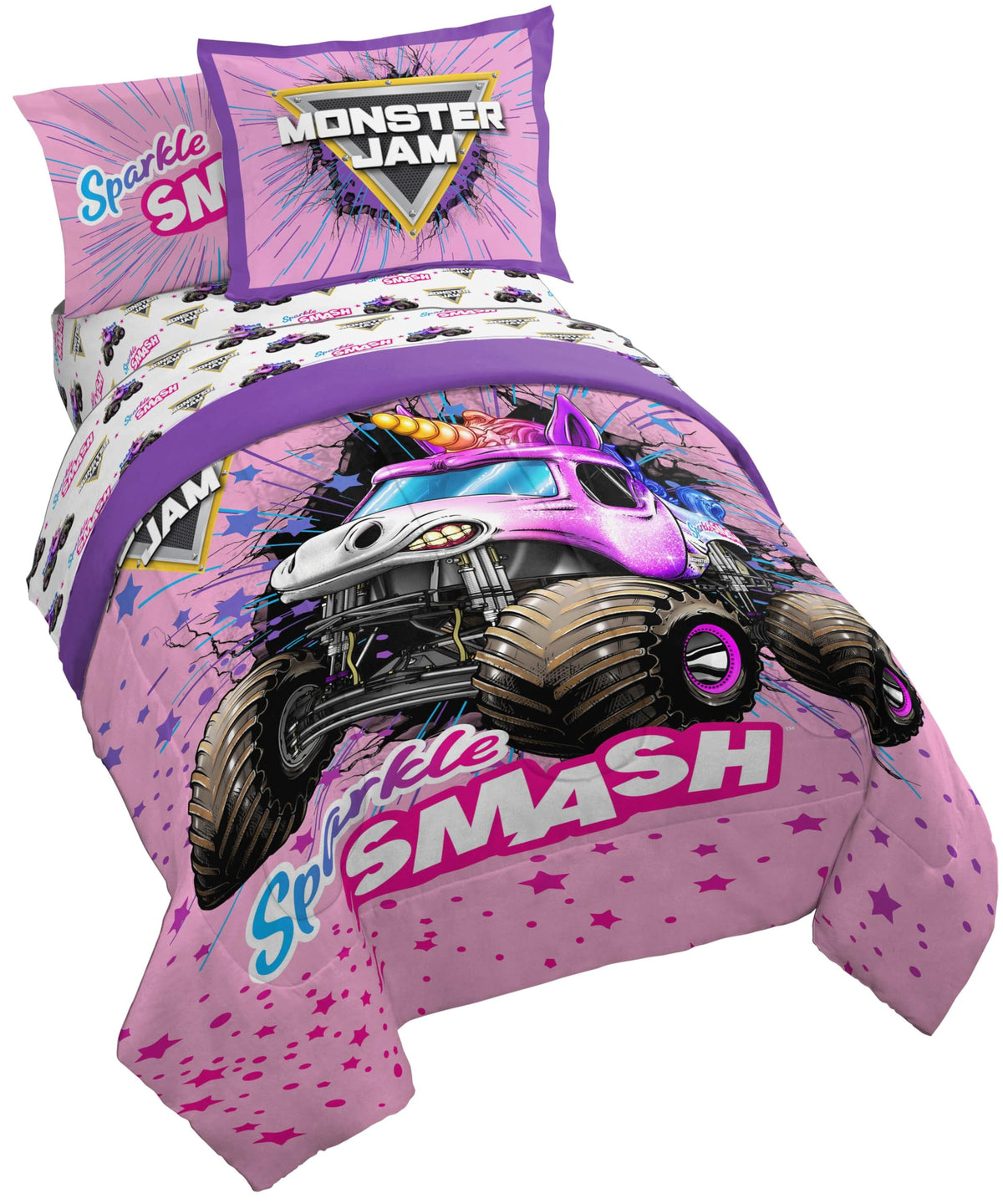 Jay Franco Kids Bed Set, Pink, Monster Jam, 7 Piece Full