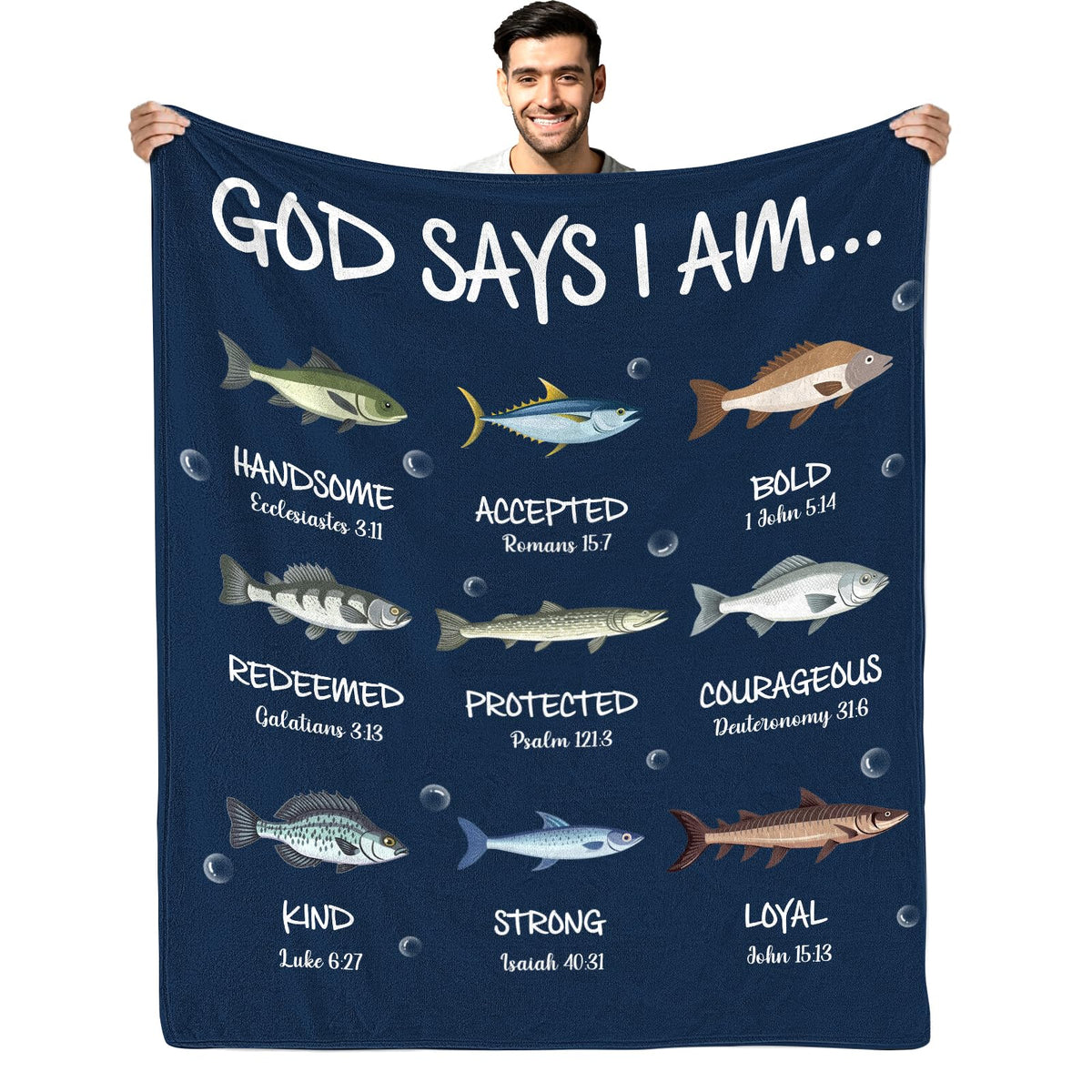 CIUGOIG Christian Fishing Gifts for Men, God Says i Am Fish Blanket 50"x60", Religious Birthday Gifts for Fishing Bible Verse Blanket, Fisherman Gifts, Christian Fishing Blankets