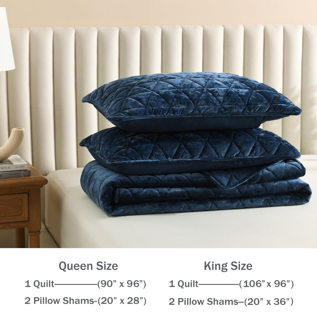 Homzard Velvet Quilt Set Queen Size Bedding Set, Blue Queen Size Comforter Set,Navy Blue Bedspreads, Luxurious Plush Bedding Sets，Soft Lightweight for All Season