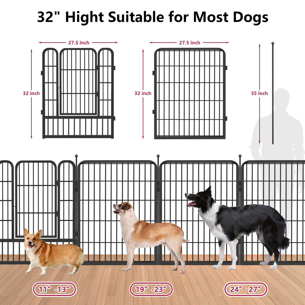 Jhsomdr Dog Playpen 32 inch 10 Panels Portable Pet Fence Outdoor for Yard Indoor Dog Pen for Medium/Small Animals, Large Pet Puppy Playpen Heavy Duty Pet Fence for RV Camping, Yard