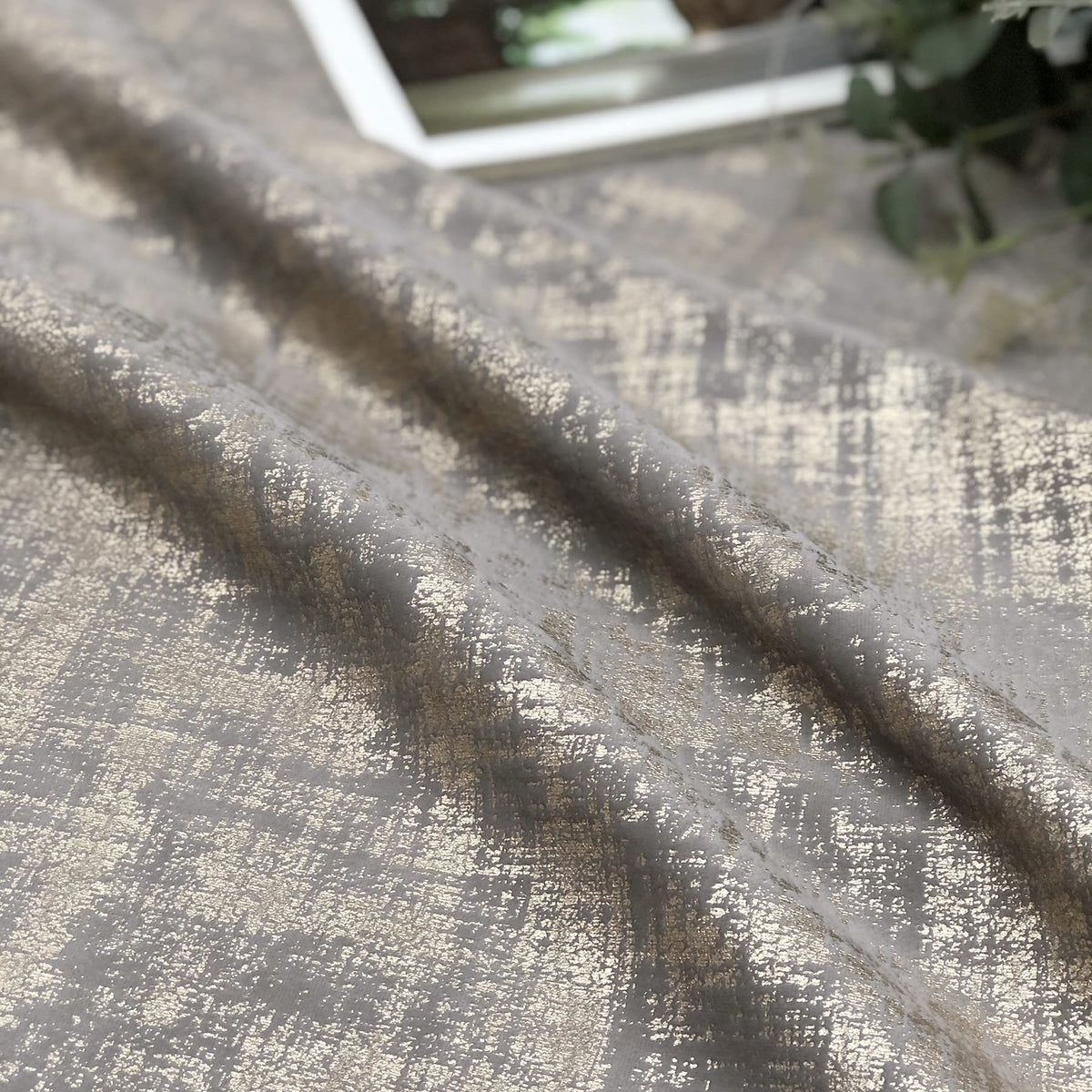 always4u Champagne Soft Velvet Curtains 84 Inch Length Luxury Bedroom Curtains Gold Foil Print Window Treatments for Living Room Bedroom Set of 2