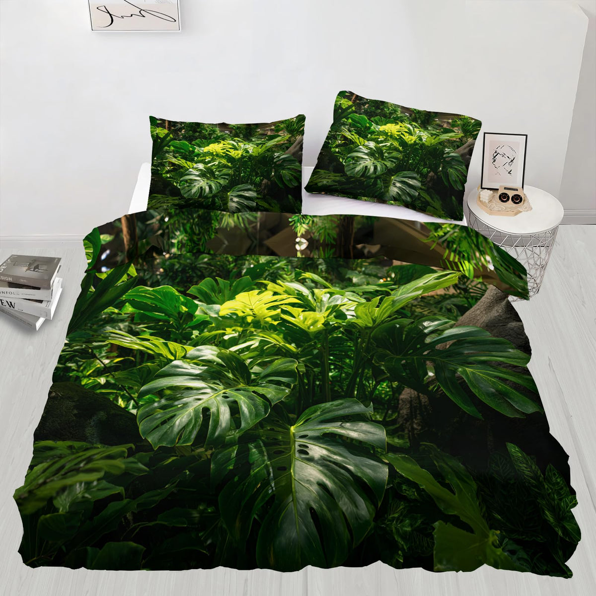 GKPLY Tropical Leaves Duvet Cover Full, Monstera Plant Comforter Sets, Green Jungle Bedding Set, 2 Pillow Cases, Zipper & Ties, Soft Microfiber Reversible Print Duvet Cover & Home Decor