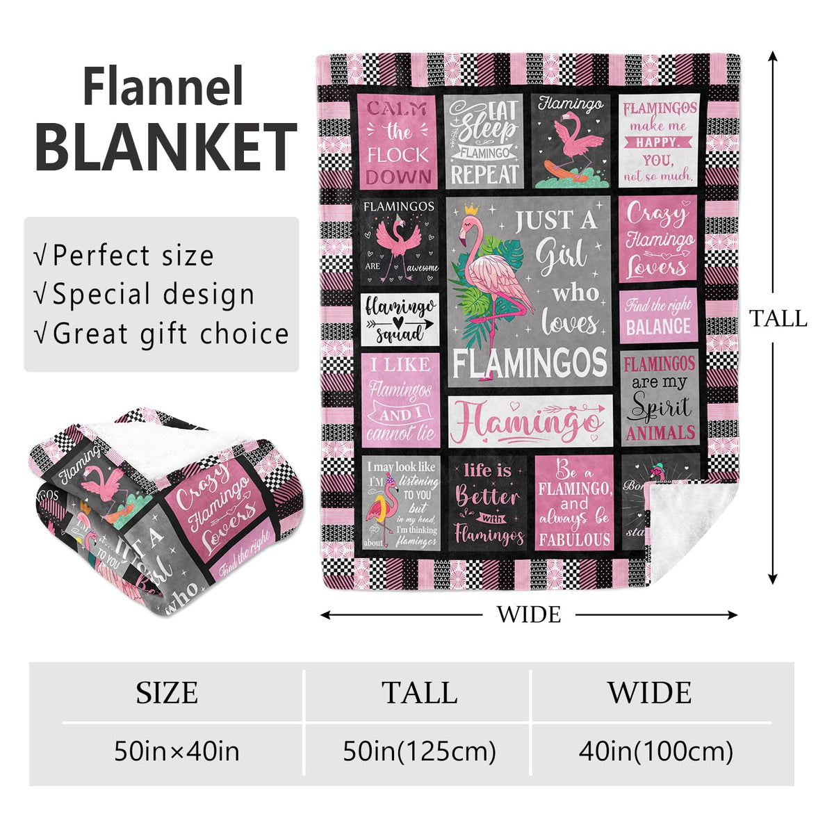 Mcurore Flamingo Gifts Blanket 50"x40", Pink Flamingo Gifts for Women Girl Unique, Flamingos Decor, Christmas Birthday Gift Ideas for Flamingos Lovers