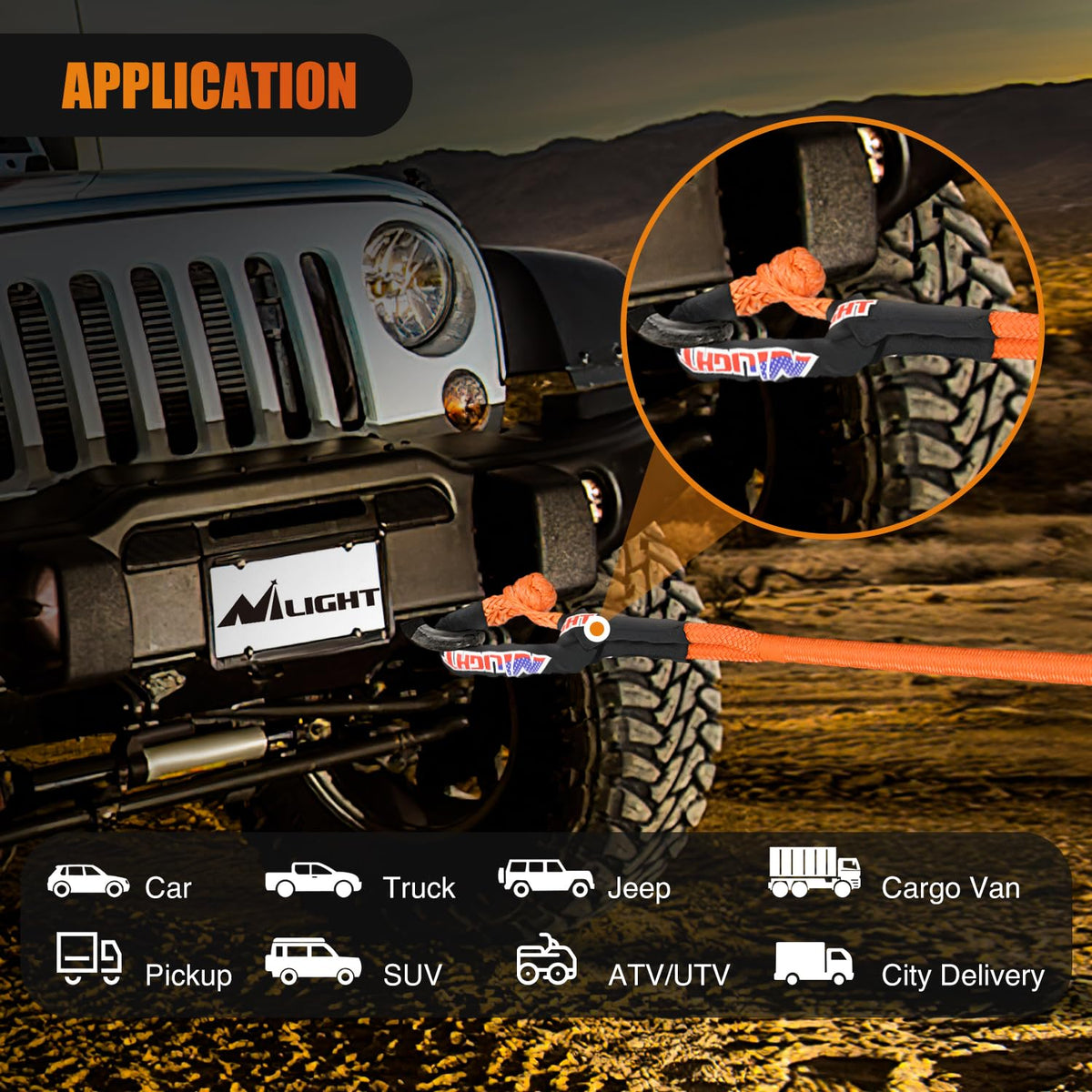 Nilight Kinetic Recovery Tow Rope 7/8" x 20ft (28,600LBS) with 2 Soft Shackle 1/2" x 24" Snatch Strap Heavy Duty Offroad Towing Strap kit for UTV ATV SUV Truck Car Jeep Tractor