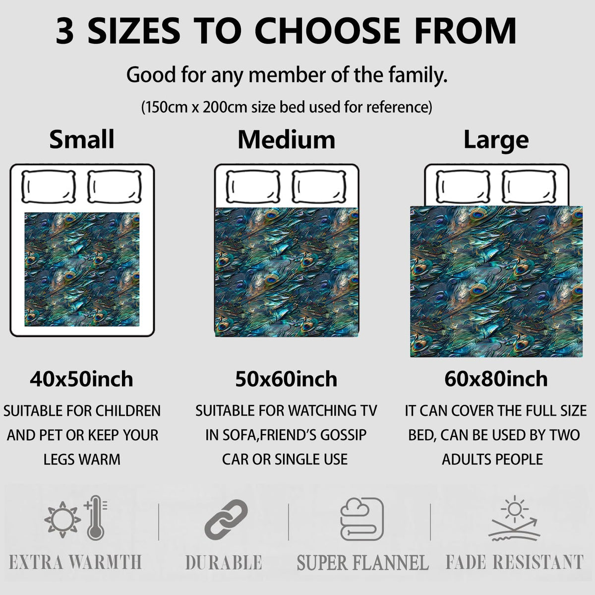Aonimonis Peacock Feather Throw Blanket Gifts for Women, Soft Fuzzy Warm Cozy Flannel Blankets for Bedroom, Travel, Couch, Home Decor 50x60 in