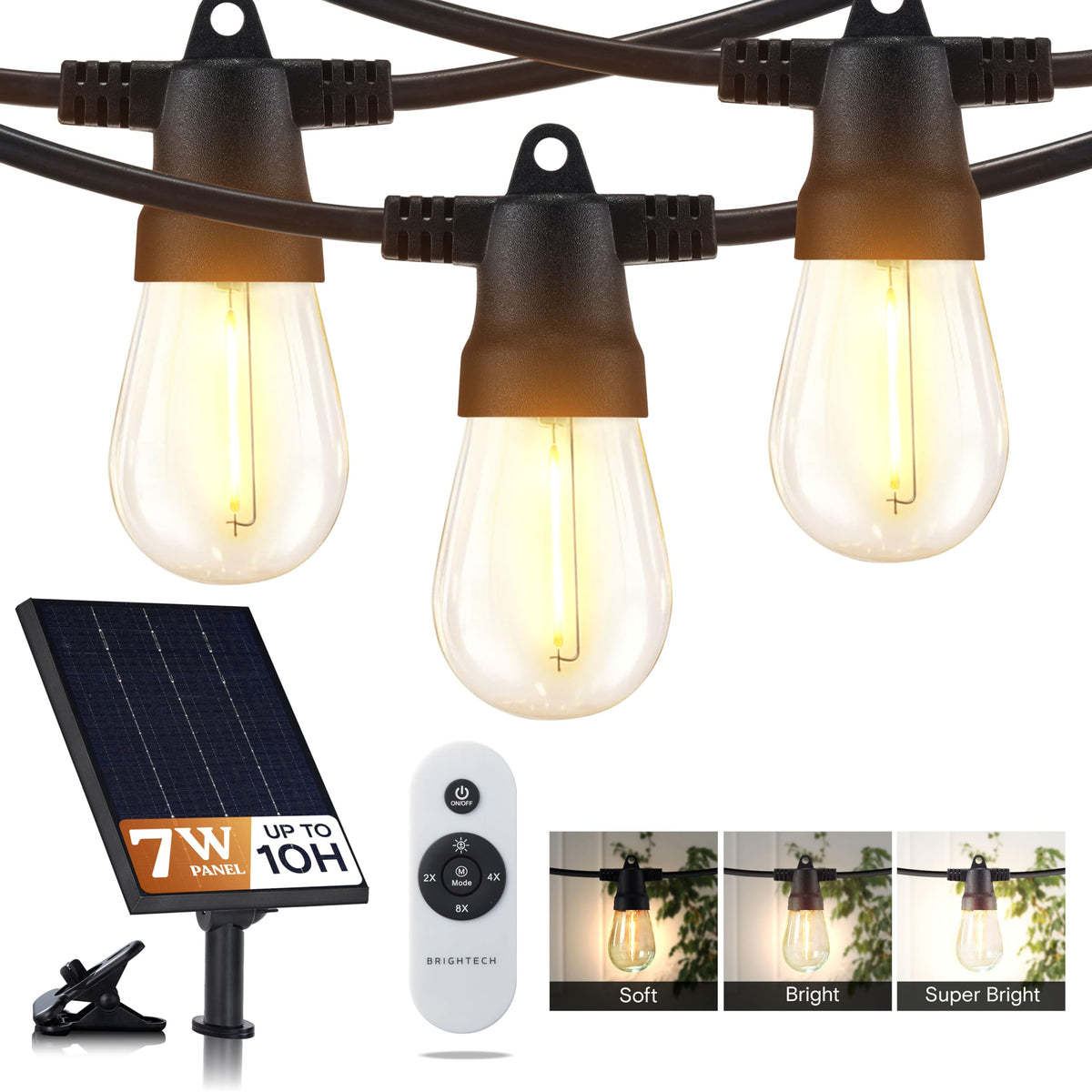 Brightech Bundle 104 (93+11) FT Ambience Pro Solar Powered Outdoor LED String Lights + String Light Poles - 2 Pack