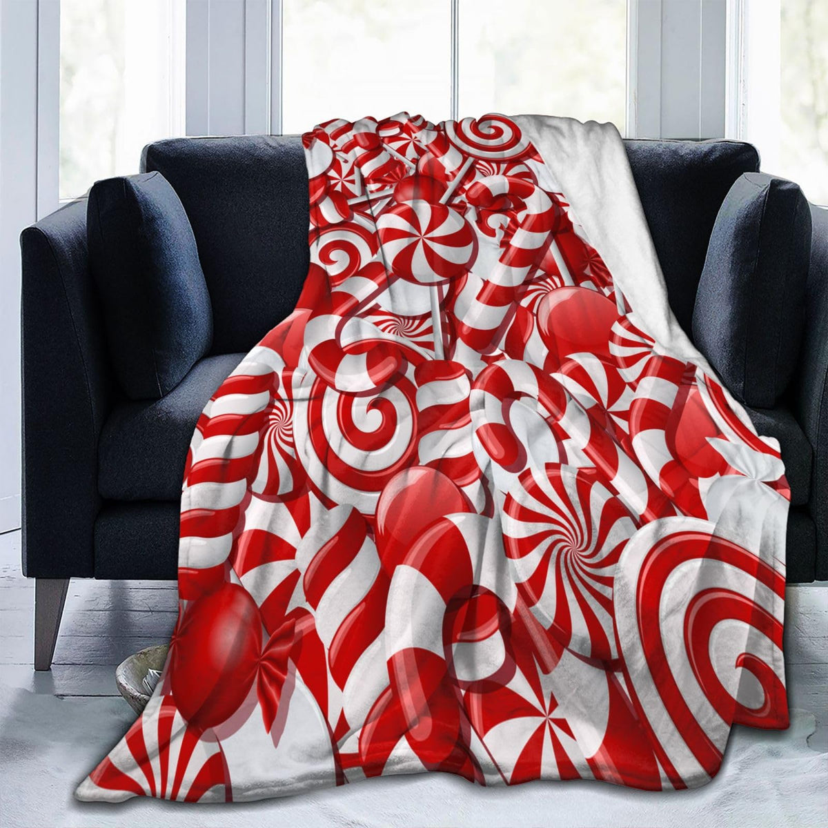 KUOAICY Christmas Swirl Candy Fleece Throw Blanket Red and White Sweet Xmas Soft Flannel Plush Lightweight Warm Cozy Blanket for Bed Couch Sofa Travel 50"X40"