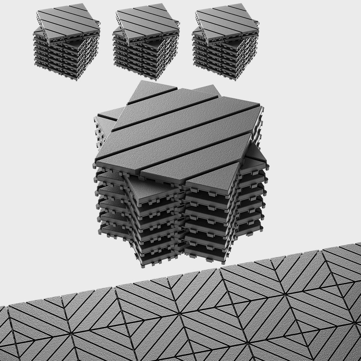 EchoDeck Interlocking Deck Tiles,36 Pack Patio Tiles Outdoor Interlocking All Weather,Patio Deck Tiles,12"x12",Diagonal,Sturdy Base,Highly Durable,Stylish,Non-Slip,Faster-Drying,Efficient,Dark Grey