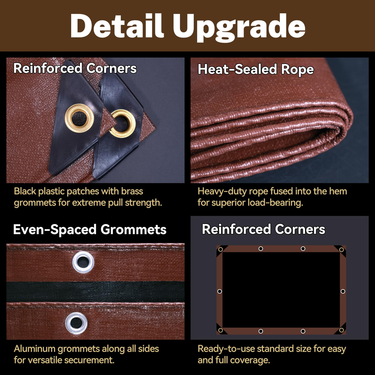 Tarp 20x40ft Heavy Duty Waterproof 16 Mil Tarps,UV-Resistant,Tear-Proof,Black&Brown Multipurpose Tarps,for Outdoor Pool,Camping,Tent,Roof,Garden,Etc -by MVPNET