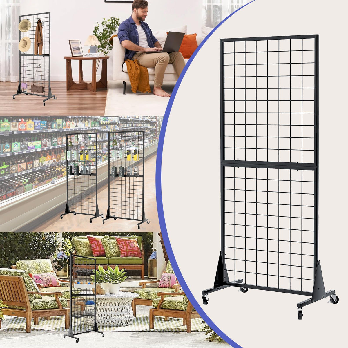 DEYEGELEA 4-Pack 2'x5.5' Ft Gridwall Panel Display Stands Heavy Duty Floor Standing Retail Display Rack with Triangle Base for Retail Art Show With 20 Hooks
