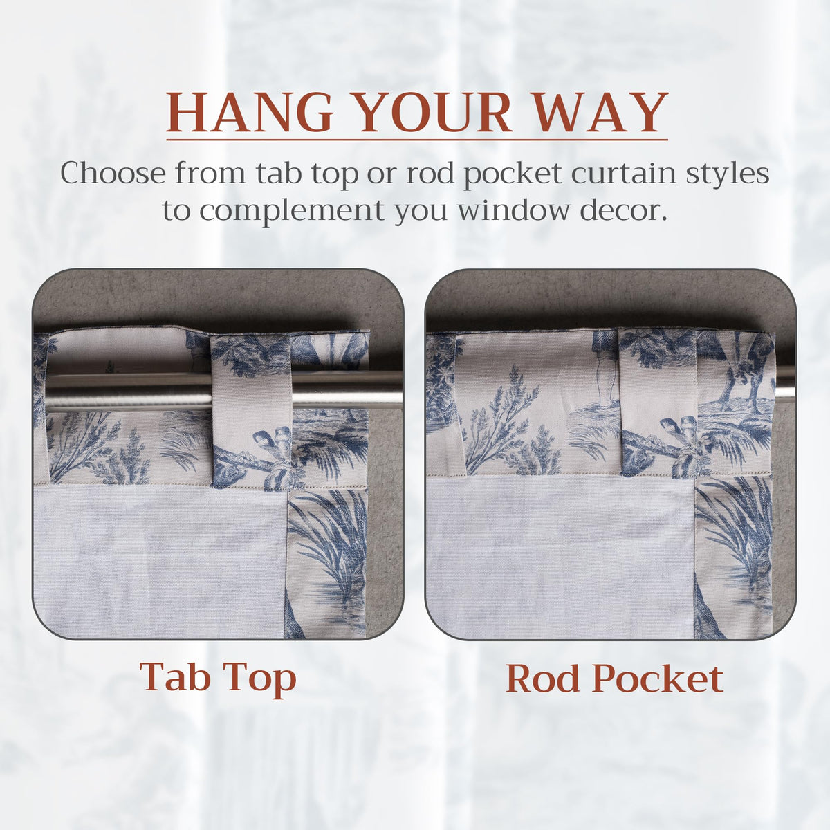 Maison d' Hermine Curtains for Living Room 100% Cotton 96 inch Length One Panel Light Filtering Toile Curtains for Bedroom Windows with Rod and Loop Pockets Drapes (The Miller Denim, 50" W x 96" L)
