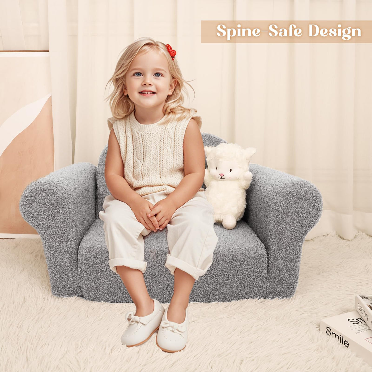 Hrebr Chairs for Toddler, 2-in-1 Toddler Soft Teddy Baby Couch Fold Out, Convertible Chair to Lounger for Girls and Boys|Safety Certified | Gift for Children