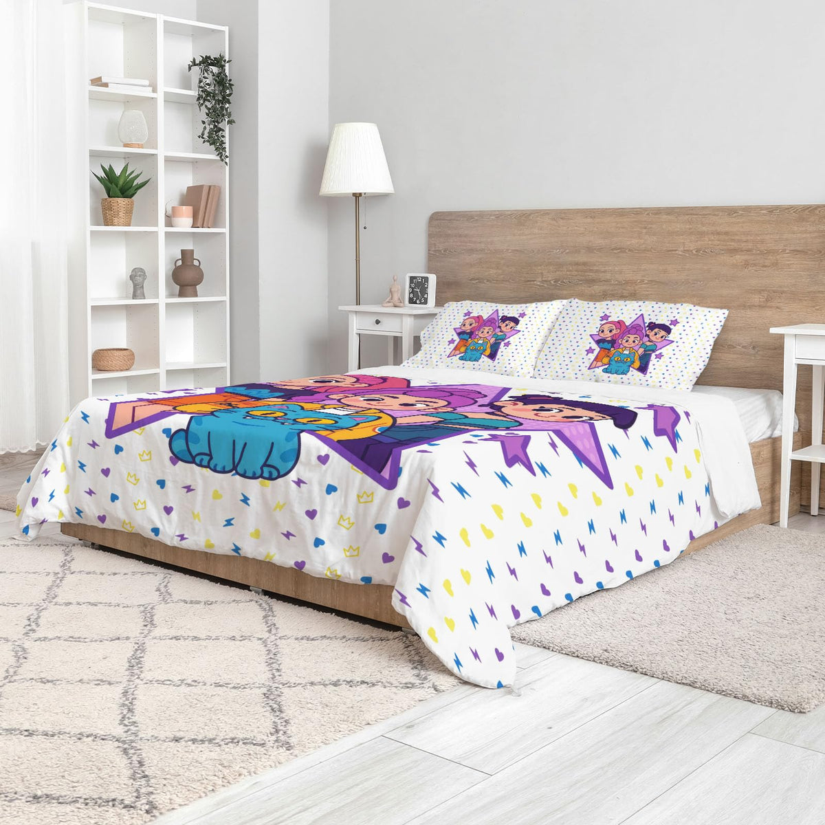 Allenjoy Cute Korean Anime Hunter Comforter Set with 1 Pillowcase for Girls Teens Women Fans Daughter Bedroom Nursery Bedding Room Decor, Machine Washable Durable Twin Size