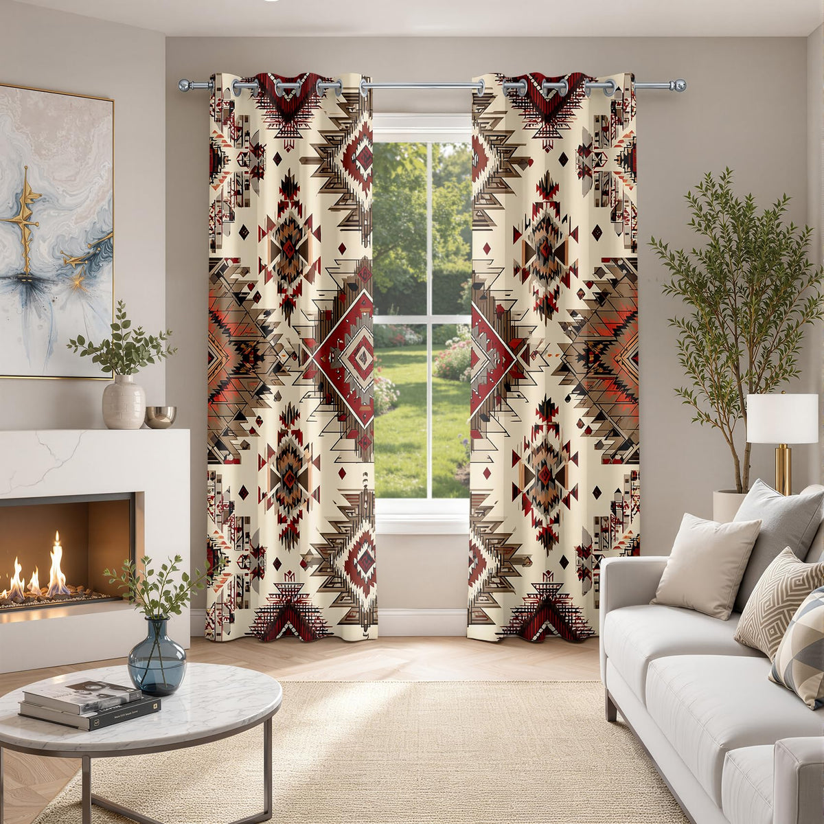 Southwestern Patterned Curtains Blackout, Thermal Insulated Room Darkening Grommet Drapes for Bedroom Living Room, 63 Inch Curtains 2 Panel Set, Western Aztec Native American Tribal Window Treatments
