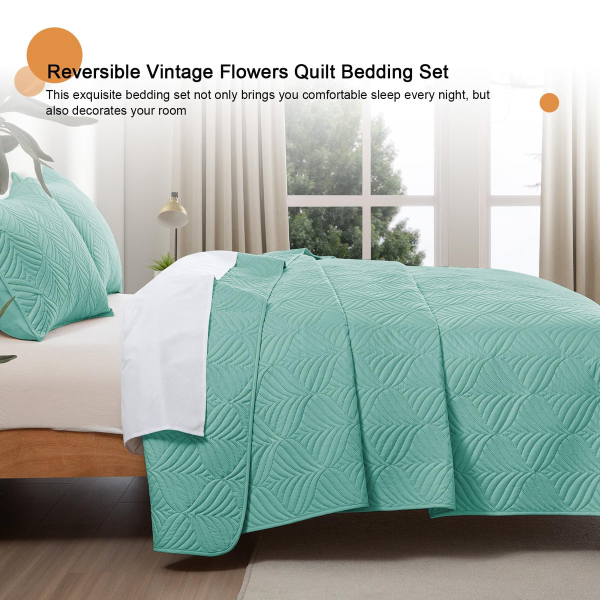 Whale Flotilla Extra Soft Full Queen Quilt Bedding Set, Lightweight Turquoise Bedspreads Quilts Queen Size with Modern Pattern, Reversible 3-Piece Coverlet with 2 Pillow Shames for All Seasons