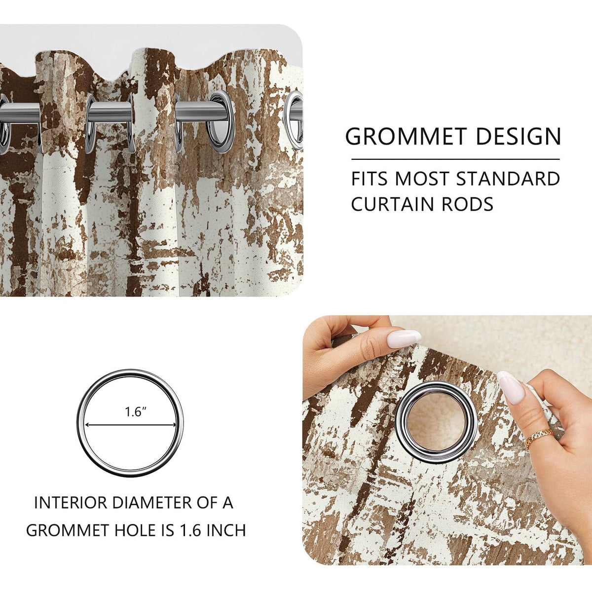 Rufxnn Abstract Curtains, Modern Distressed Curtain Blackout, Contemporary Neutral Curtains 63 Inch Length, Minimalist Brown Drapes for Living Room Bedroom, Grommet Room Darkening Curtain 2 Panel Set