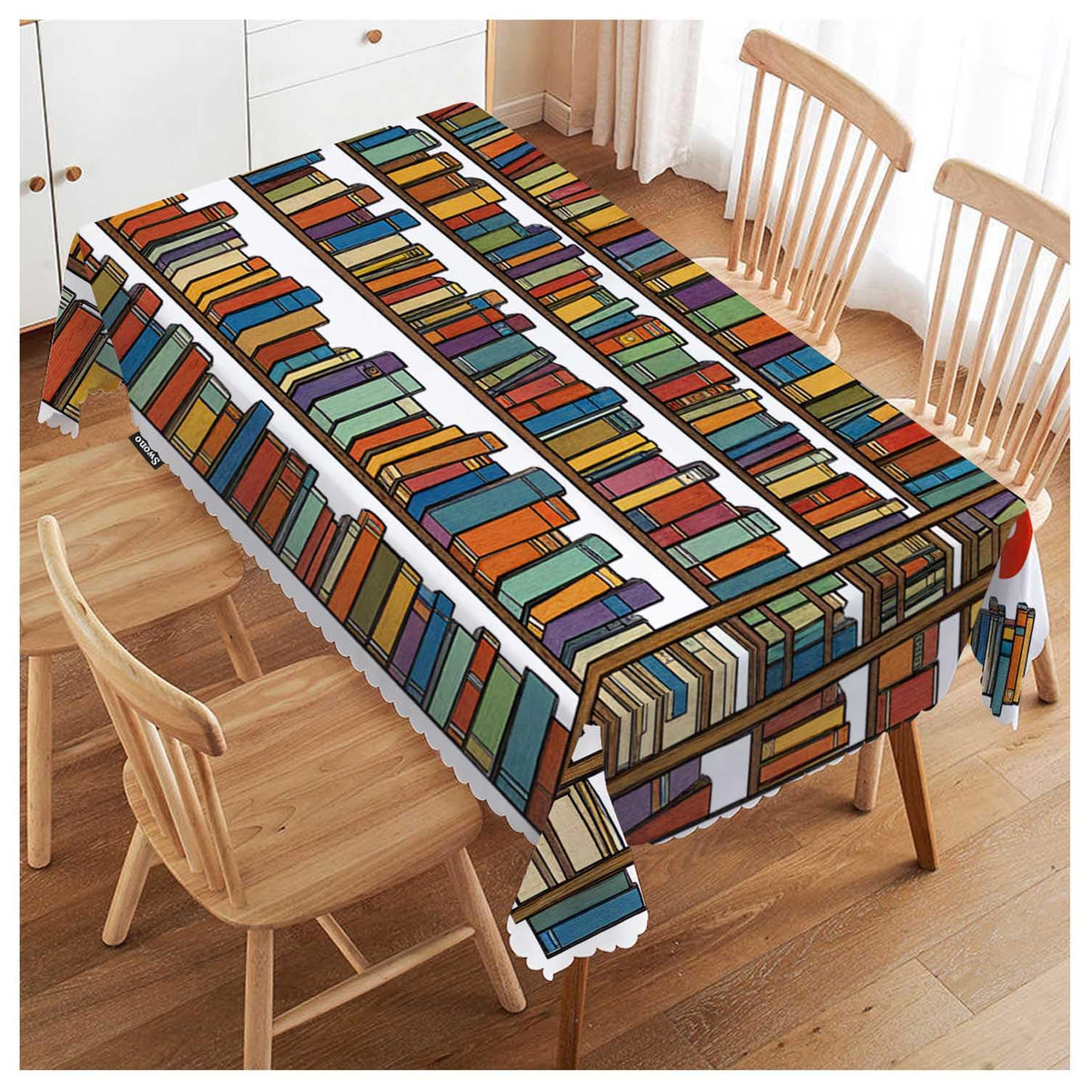 Swono 52x70 Inch Bookshelf Tablecloth Library Bookshelves Books and Ladder Farmhouse Dining Table Cloth Anti-Stain Talking Table Cover for Kitchen Dinning Room Coffee Store