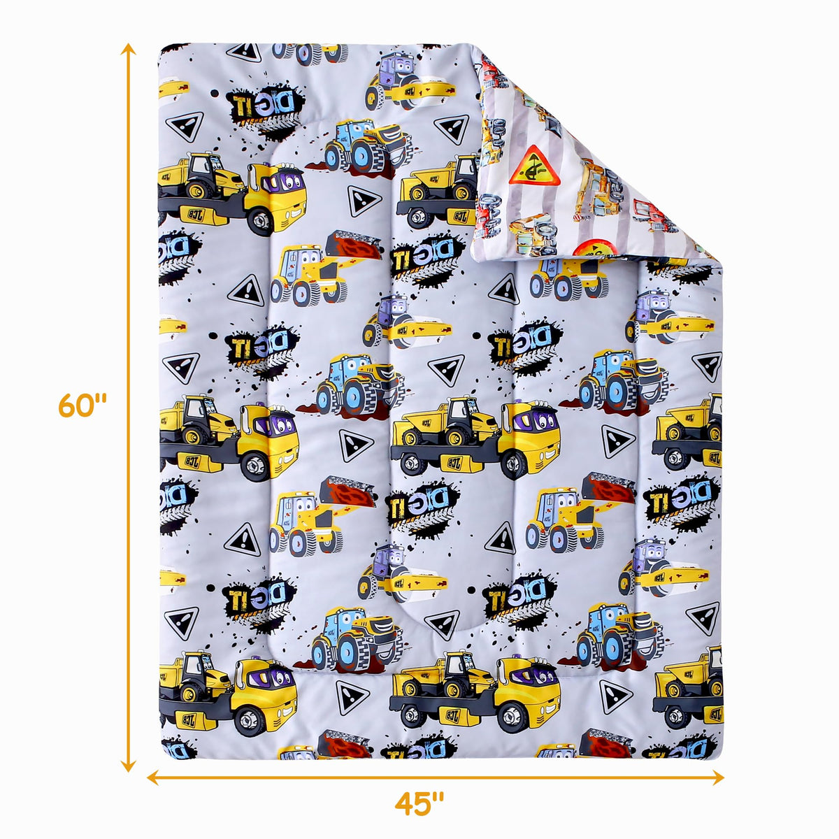 Mooreeke 4 Pieces Toddler Bedding Set - Grey Cool Heavy-Duty Vehicles Toddler Comforter Sets for Boys, Includes Comforter, Flat Sheet, Fitted Sheet and Pillowcase, Bed in A Bag for Baby Bedroom