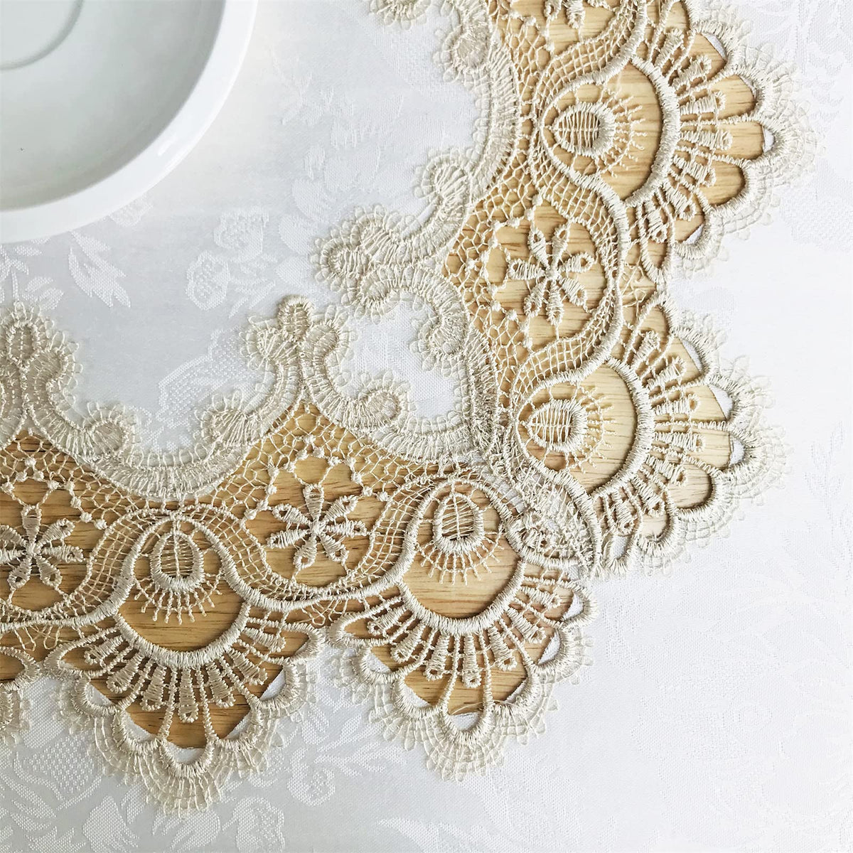 BrekSdat Lace Tablecloth Fabric Washable Beige 60x120inch