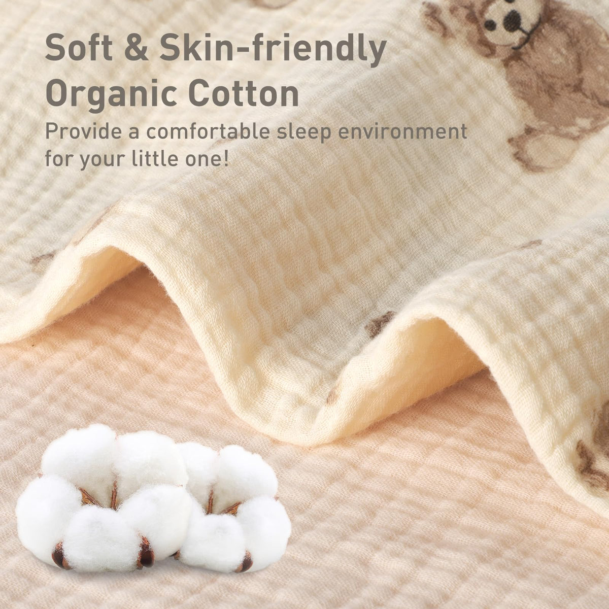 Organic Cotton Muslin Baby Crib Bedding Set 3 Piece Soft for Infant Newborn Toddler Boys Girls 52"x28", Nursery Bed Quilt Set Decor with Fitted Crib Sheet, Boho Quilted Comforter Blanket, Bed Skirt