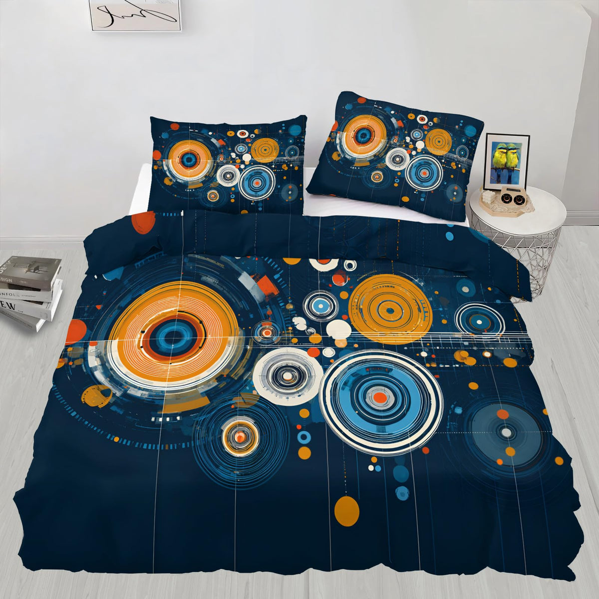 ZAOMIR Modern Abstract Circle Duvet Cover Queen Size, Colourful Disc Bedding Set 3 Piece, Hippie Hip Hop Patterned Comforter Cover with Zipper Soft Microfiber, 2 Pillowcases