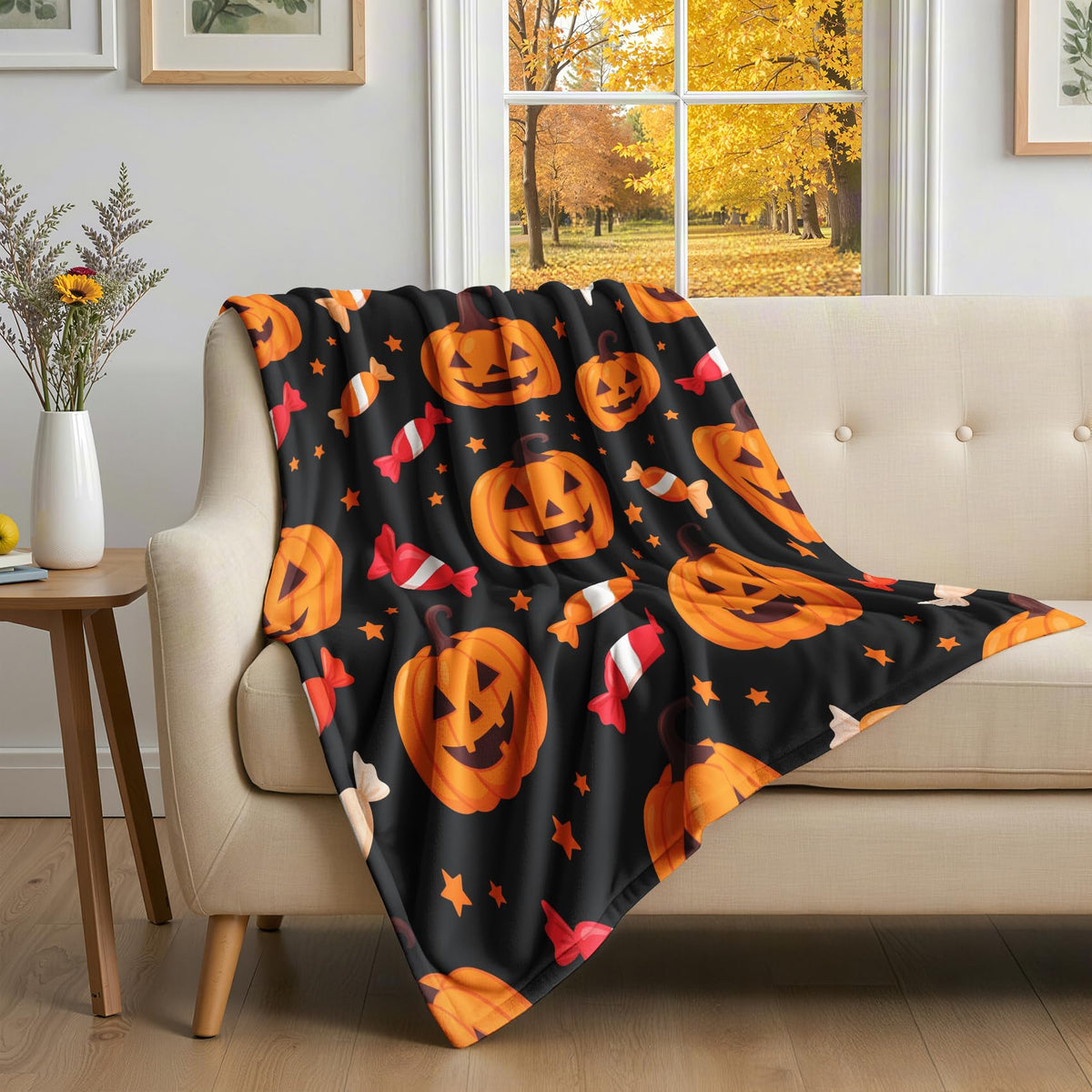 GEDAEUBA Halloween Blanket Pumpkin - Jack O Lantern Candy Fleece Blanket Throw, Soft Cozy Blankets & Throws for Couch, Bed, and Sofa, 50x60 inches