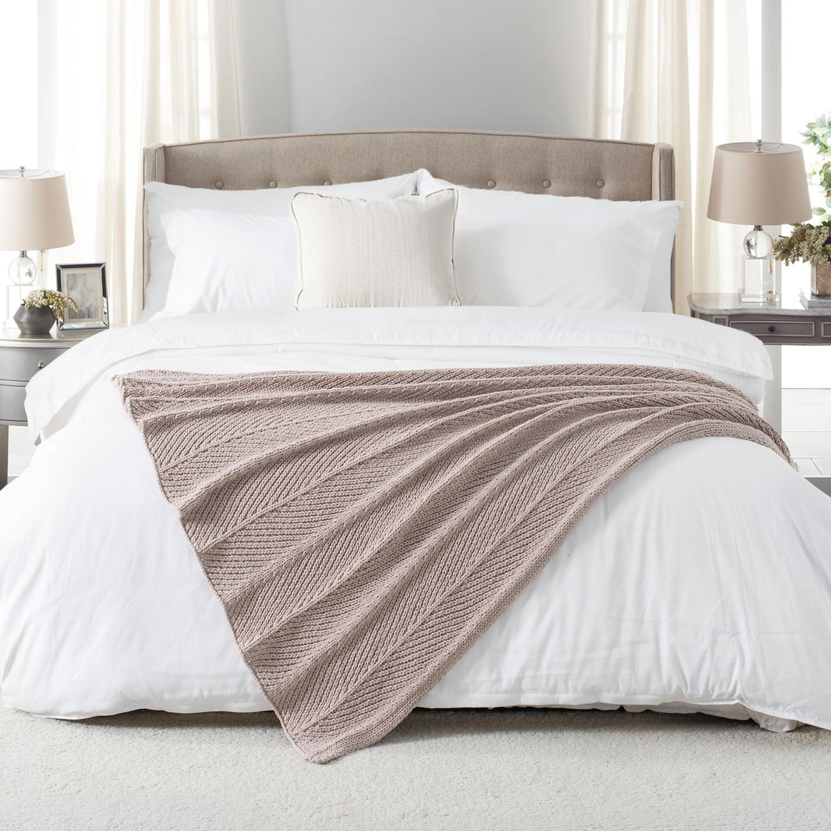 CloudDwelling Chenille Knit Throw Blanket Fluffy Fuzzy Soft Lightweight Cozy Farmhouse Chunky Knitted Throws for Couch Sofa Bed (Taupe, 50"x60")