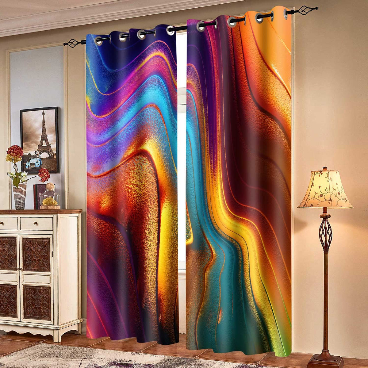 MIZSYE Colourful Fluid Curtains Modern Art Theme Abstract Blackout Drapes Nordic Design Stained Rainbow Glass Fluid Window Drapes for Bedroom Living Room Guest Room 2Panel 42x84inch CLOKMS0181