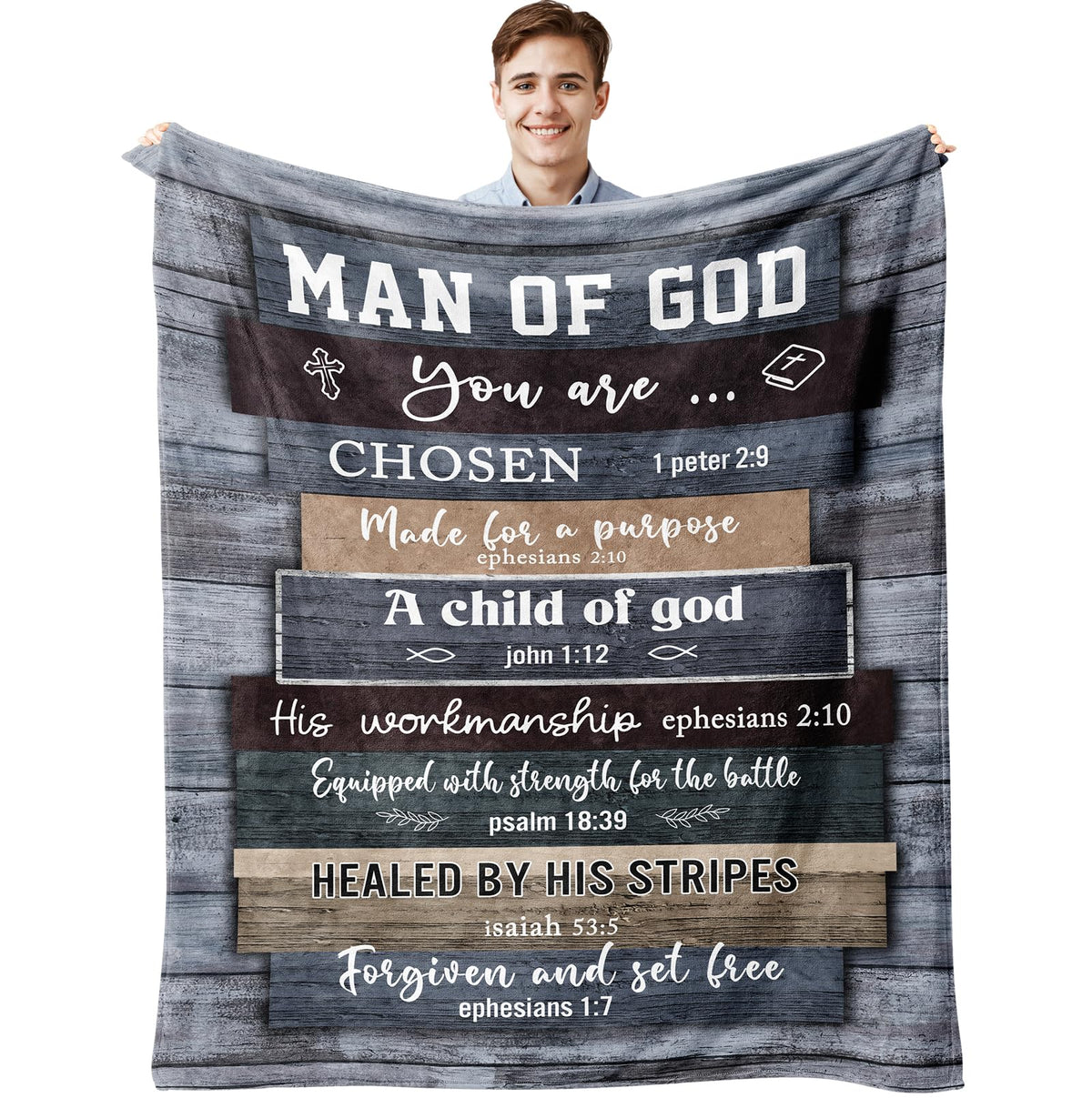 Muxuten Christian Gifts for Men, Christian Gift Blanket 60"x50", Religious Gifts for Men, Bible Gifts, Catholic Gifts, Spiritual Inspirational Baptism Gifts, Encouragement Birthday Gift for Man of God