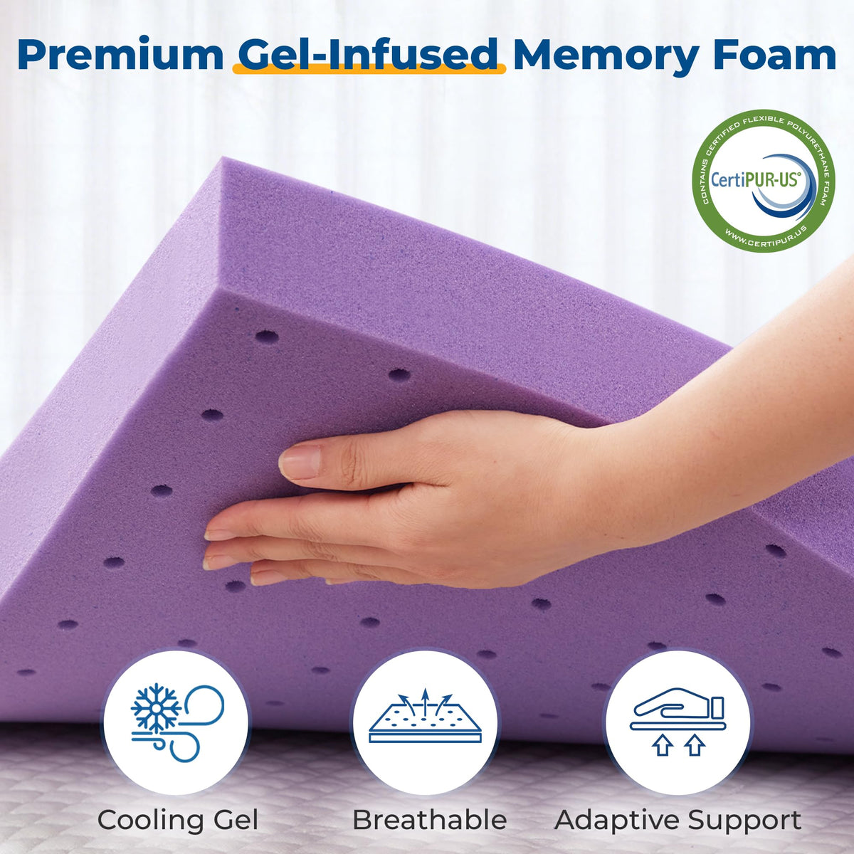 BDEUS 2 Inch Gel Memory Foam Mattress Topper Twin Size, Cooling Mattress Topper for Back Pain Relief, Non-Slip Design with Removable & Washable Soft Bamboo Cover.