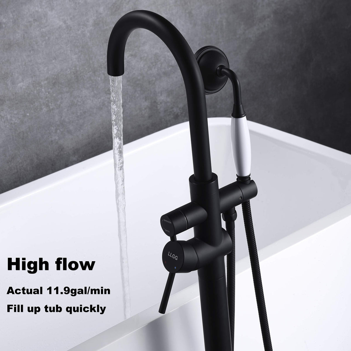 Freestanding Tub Faucet Bathtub Filler Black High Flow 11.9GAL Floor Mount Faucets with Handheld Shower Sprayer RIGOBAL