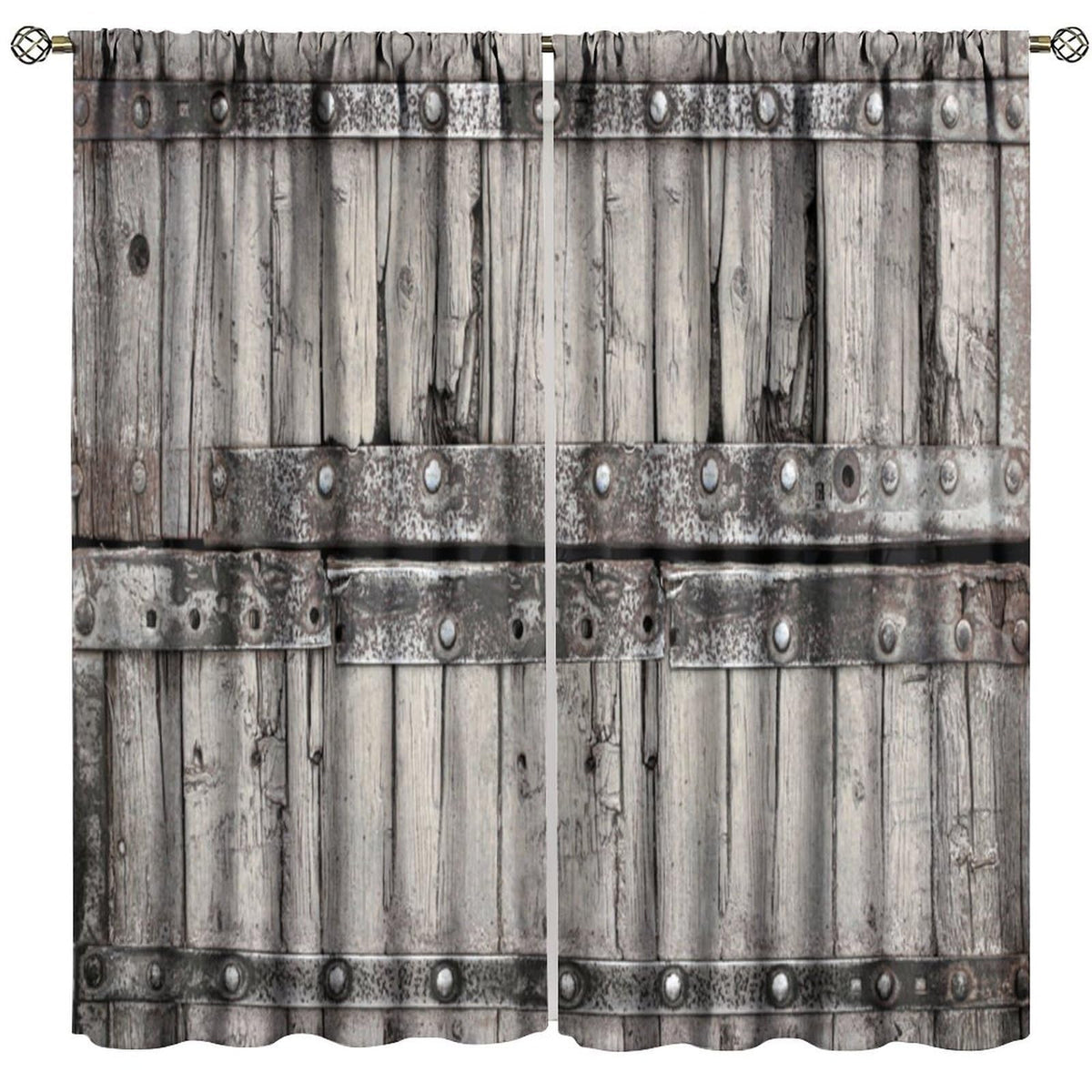 Nanacur Cabin Wooden Barn Door Curtains, Rustic Wood Brown Old Rod Pocket Window Treatments for Girl Boy Bedroom Living Room Office Drapes 41" W X 45" L (No Blackout)