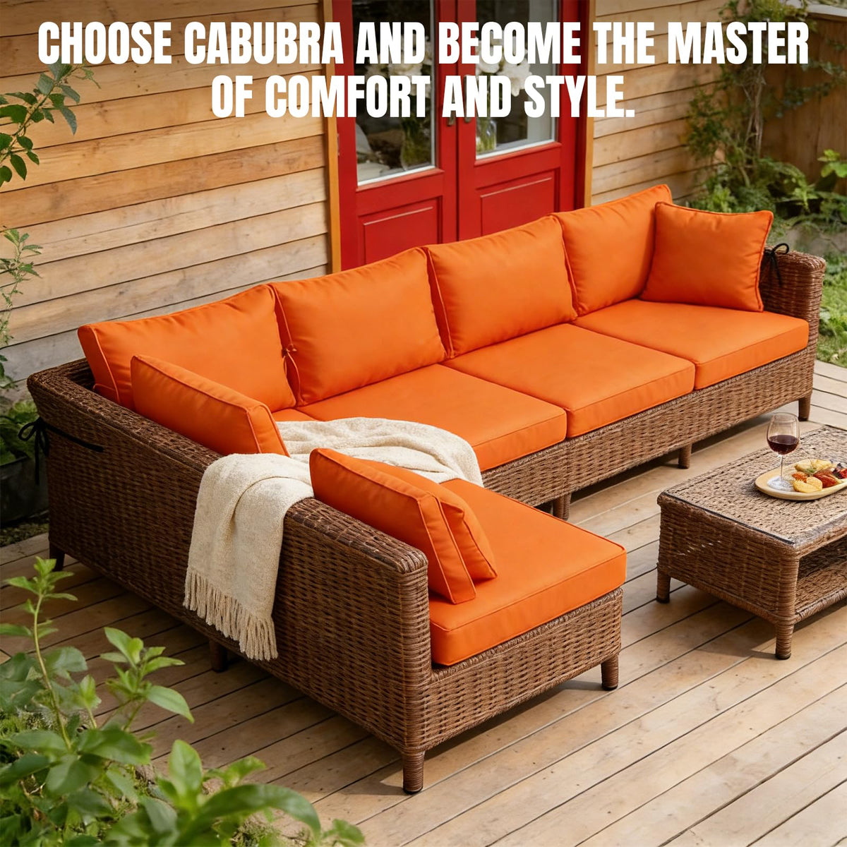 Cabubra 14pcs Outdoor Patio Furniture Cushion Covers, Waterproof & Sun-Resistant Zippered,Fit for Patio Furniture Sectional Sofas and Wicker Rocking Chairs,3 Sizes,Orange,Covers Only