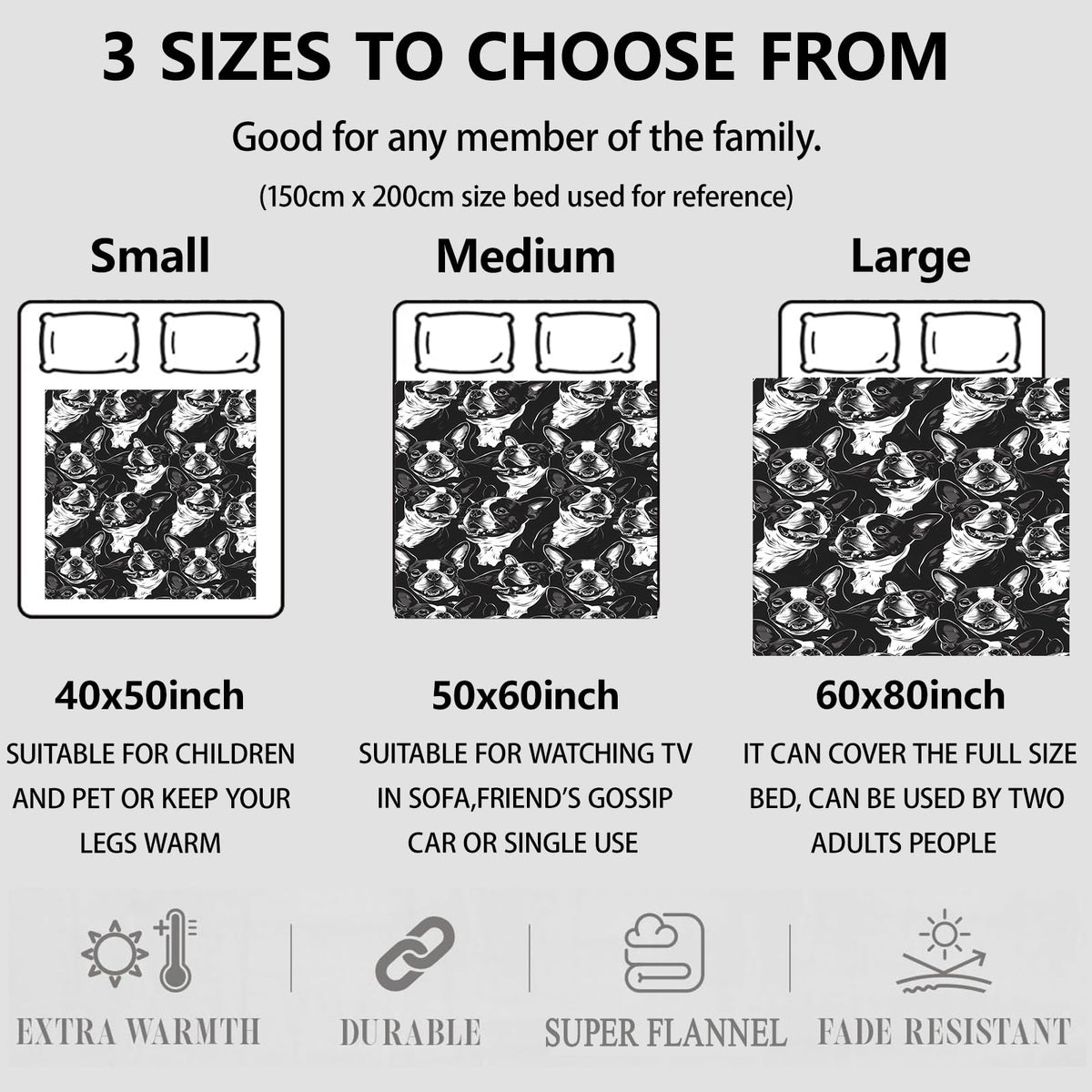 Aonimonis Boston Terrier Dog Throw Blanket Gifts for Women, Soft Fuzzy Warm Cozy Flannel Blankets for Bedroom, Travel, Couch, Home Decor 50x60 in
