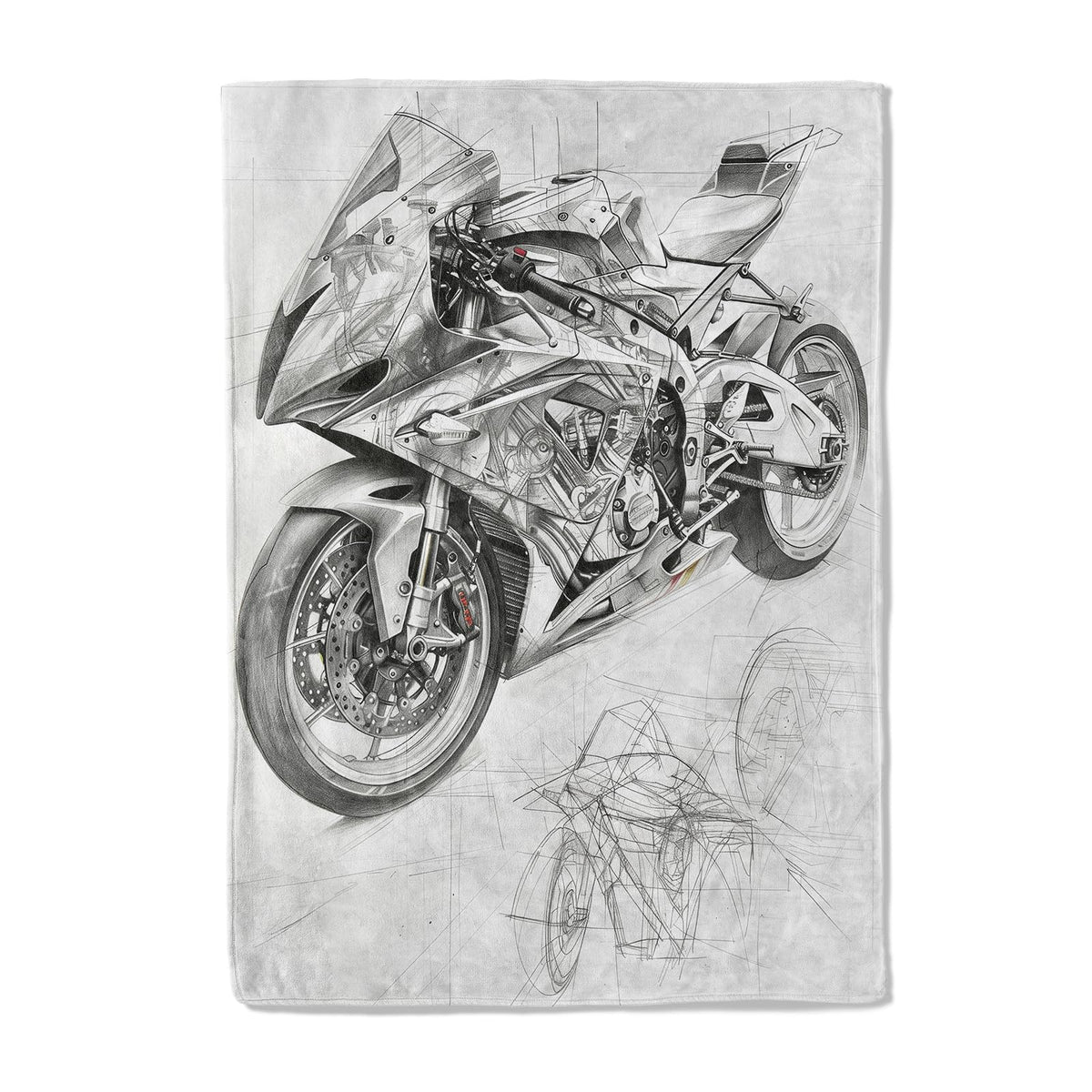 Detailed Motorcycle Sketch Flannel Throw Blanket - Soft, Comfortable, Lightweight, Warm, Cozy - Anti-Pilling, Fuzzy Design for Couch, Bedroom, Travel - Unisex 60×50in