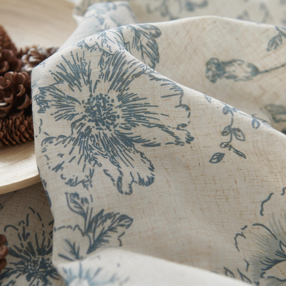jinchan Floral Linen Tier Curtains Blue Flower on Beige Cafe Curtains 36 Inch Length Kitchen Living Room Bedroom Bathroom Farmhouse Rustic Country Rod Pocket 2 Panels