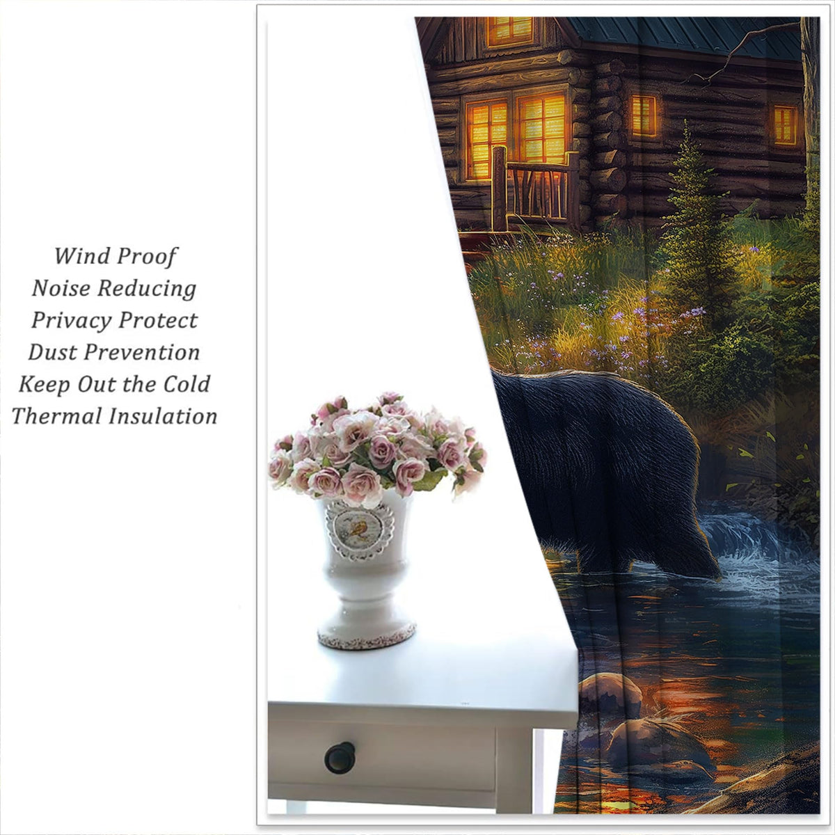 PYMATYTN Wild Animal Blackout Curtains for Boys Girl Bedroom Decor,Black Bear Deer Nature Forest Cabin Thermal Insulated Rod Pocket Drapes Darkening Window Curtain for Living Room Home 55x63 inch