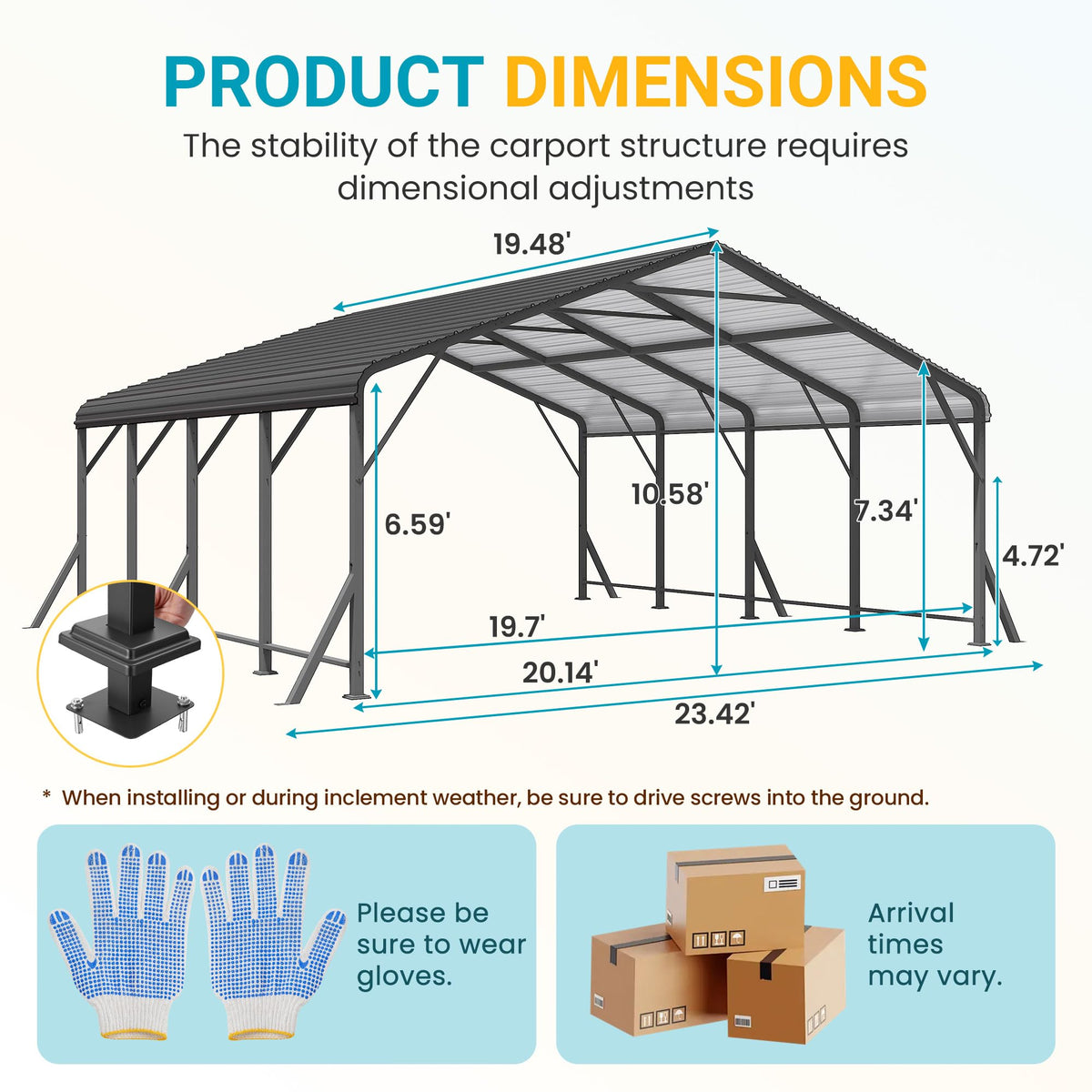 Fansafurn 20' x 20' Carport, Metal Carport with Updated Roof & Enhanced Base, Heavy Duty Canopy Carports Garage, Vertaile for Car, Truck, Boat, Tractors, Party, Grey