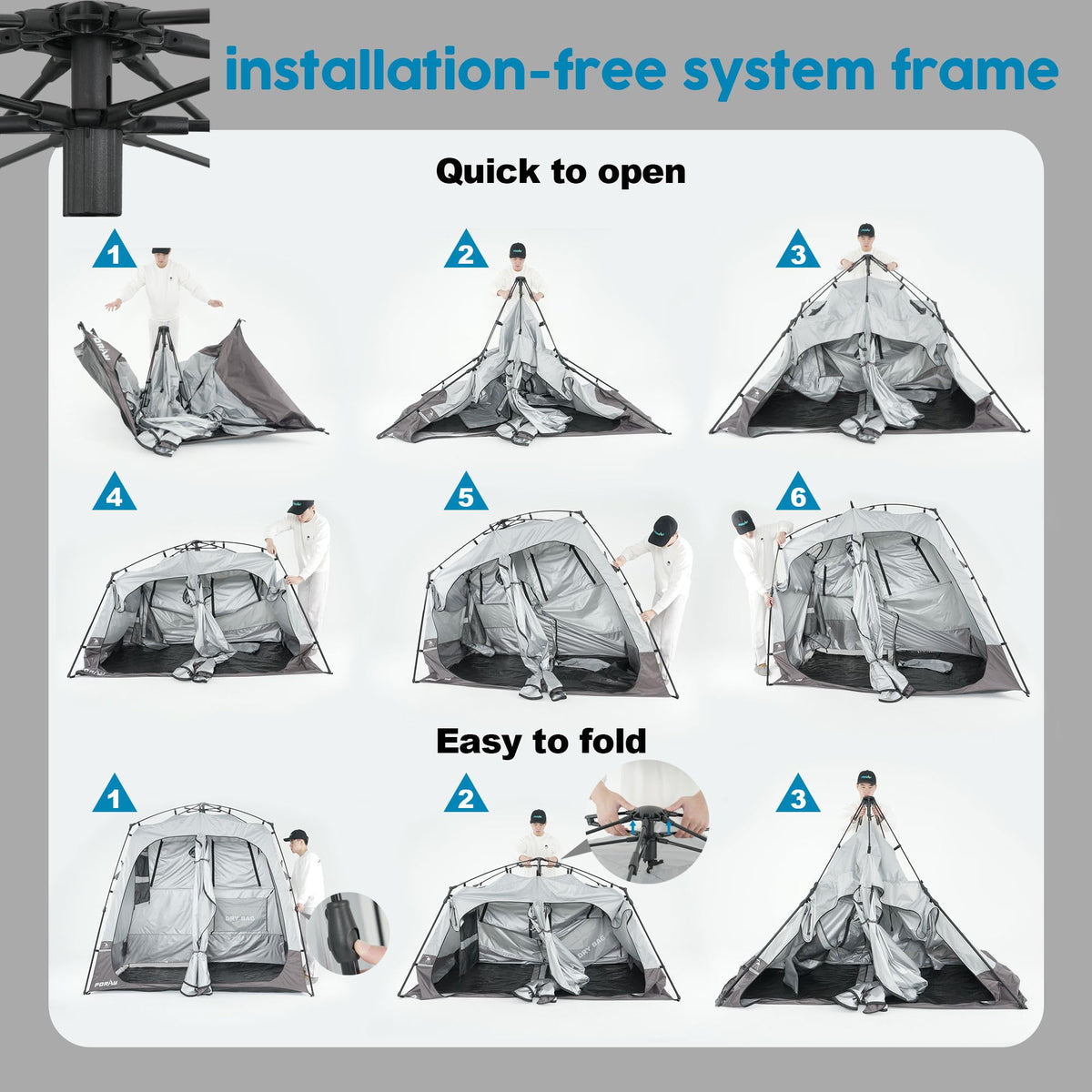 Porayhut Portable Camping Shower Tent Deluxe Changing Room Easy Set Up Privacy Shelter,Large Toilet Tent with Floor Drain Design for Beach, Camping,Hiking with 2 Rooms,Stakes and Ropes for Stability