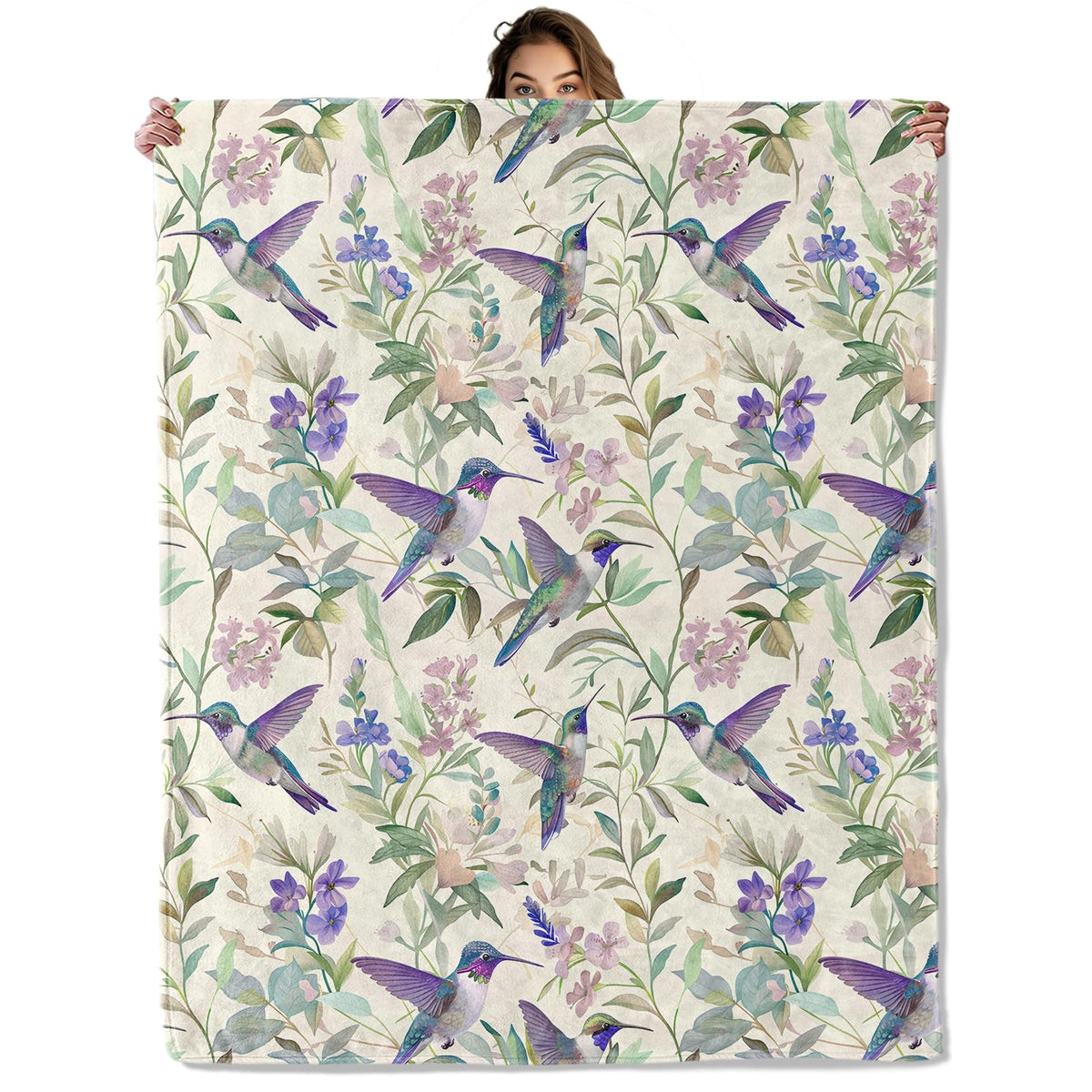 Floral Hummingbird Blanket 40x50 in, Flannel Throw Blankets for Travel Camping Sofa Living Room Decor, Lightweight Cozy Soft Fuzzy Gifts for Women Adults Kids