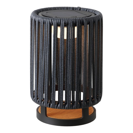JONATHAN Y 12.5" Charcoal/Black Modern LED Solar Powered Outdoor Lantern, 8.5" x 13" with Faux Rattan Shade, USB-C Rechargeable Cordless Light for Patio Deck Porch Garden JYL2602A