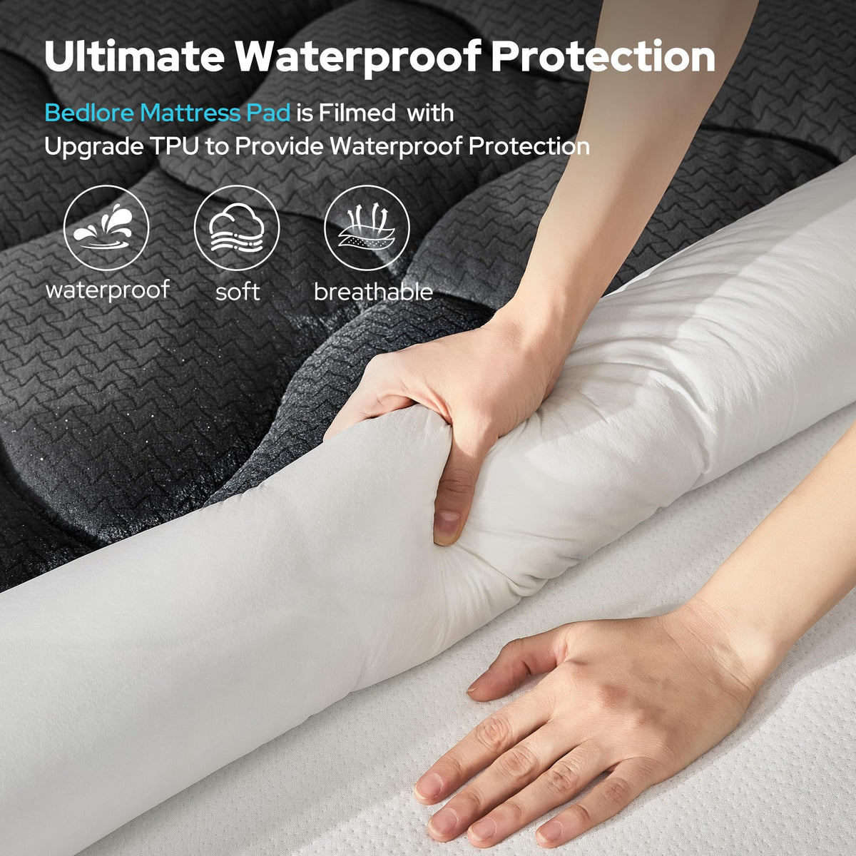BEDLORE Waterproof King Mattress Pad, Breathable Mattress Protector with 6-18 Inch Deep Pocket, Quilted Fitted Mattress Topper Bed Cover, Noiseless & Machine Washable