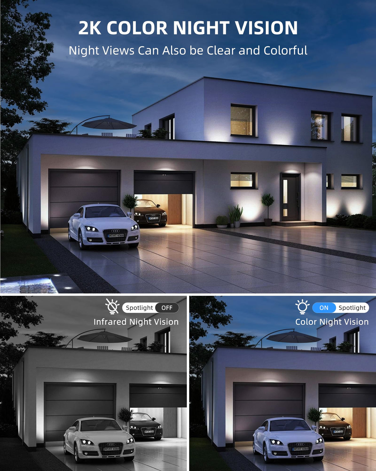 Solar Security Cameras Wireless Outdoor, 2K WiFi Cameras for Home Security, 360° PTZ Surveillance Camera with PIR, Color Night Vision, 2-Way Talk, IP66 Waterproof, SD/Cloud, Work with Alexa (2 Pack)