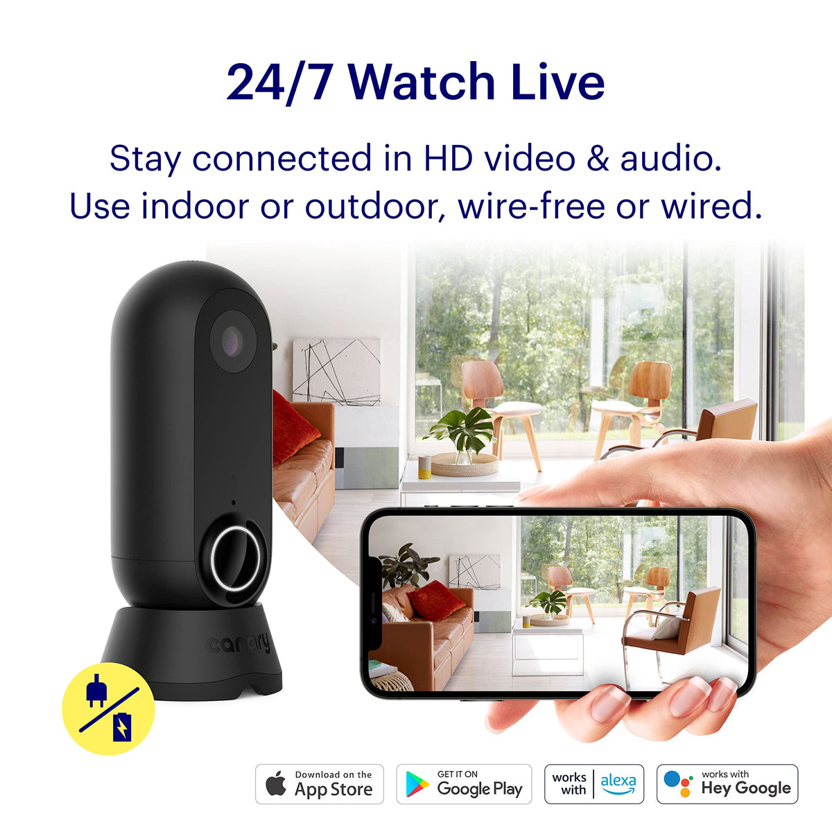 Canary Flex Indoor/Outdoor, Wire-free or Plugged-in, Weatherproof HD Security Camera - Black