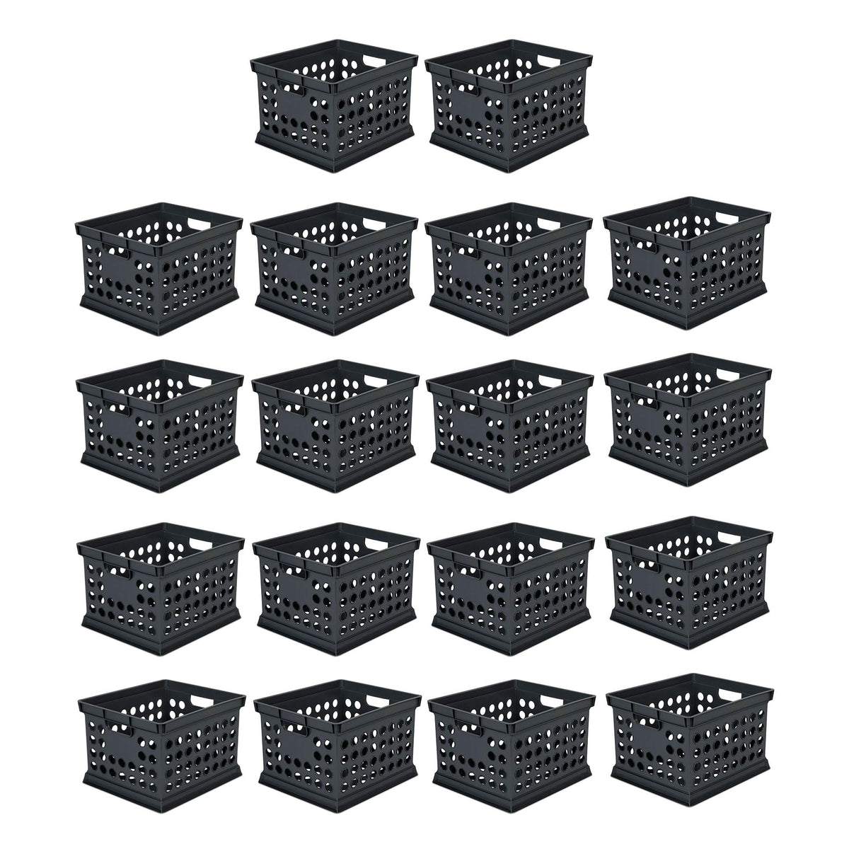 Sterilite Stackable Plastic Storage Crate Bin Organizer File Box with Handles for Home, Office, Dorm, Garage, or Utility Organization, Black, 18-Pack