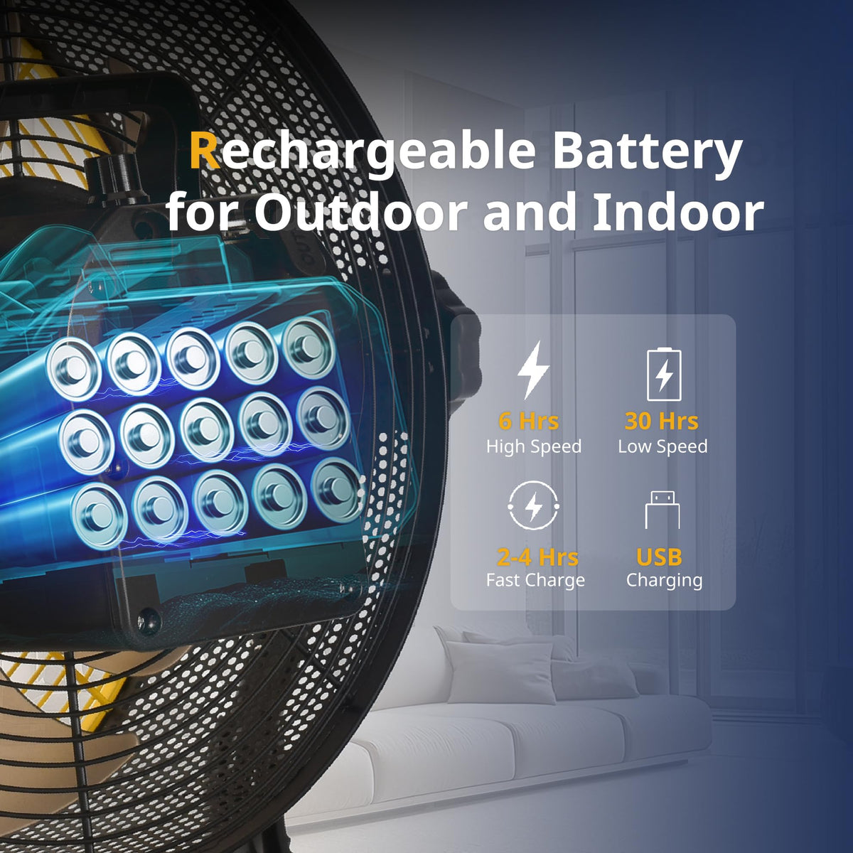 Orison 12" Portable Battery Operated Floor Fan, High-Velocity Floor Fan,Cordless Fan for Camping, Travel, Tents, Hurricanes