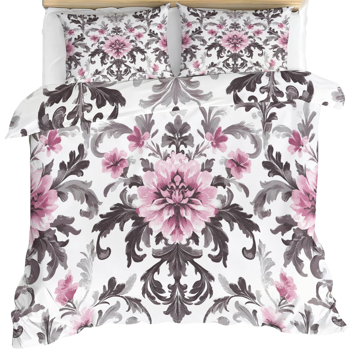 ZAMODE Vintage Floral Duvet Cover 120" x 98", Retro Pink Flower Bedding Set, Rustic Farmhouse Comforter Cover with Zipper Ties