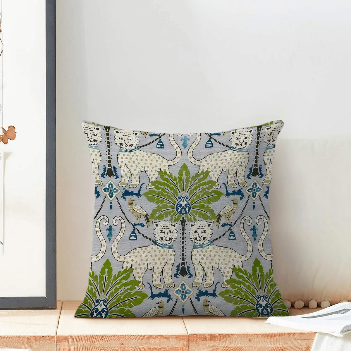 Sorktse Boho Pillow Covers 18x18 Inch Set of 2 Tropical Palm Tree Throw Pillows Blue Green Chinoiserie Asian Bird Animal Print Tiger Pillowcases Outdoor Decor Linen Cushion Covers for Sofa Cushion