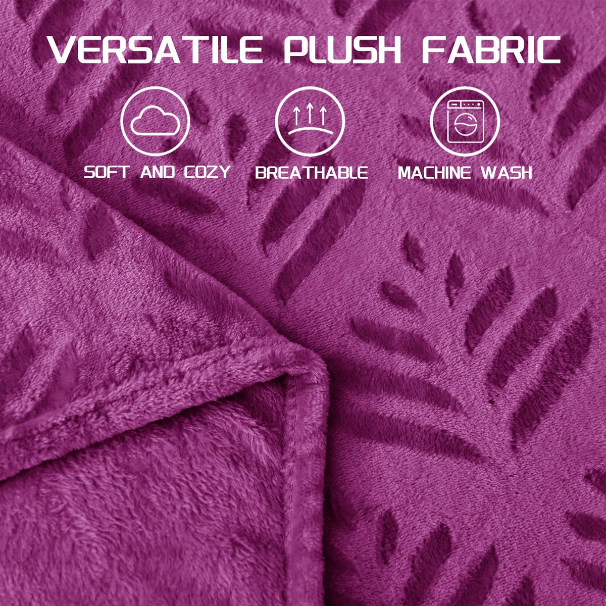 Exclusivo Mezcla King Size Fleece Blanket for Bed, Super Soft and Cozy Blankets All Season Use, Leaves Pattern, Plush Fuzzy Lightweight, Purple, 90x104 Inch